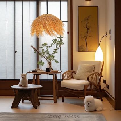 Lampadario a sospensione con filo NATURALEZA 1xE27/40W/230V diametro 55 cm rattan