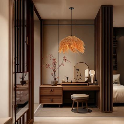 Lampadario a sospensione con filo NATURALEZA 1xE27/40W/230V diametro 55 cm rattan