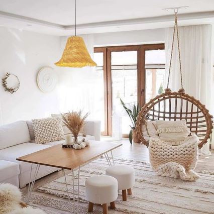Lampadario a sospensione con filo NATURALEZA 1xE27/40W/230V diametro 45 cm rattan