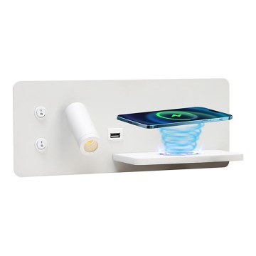 Immax 08285L - LED Faretto da parete con ripiano, porta USB e ricarica wireless Be PREPARE LED/3W/230V + LED/3W bianco