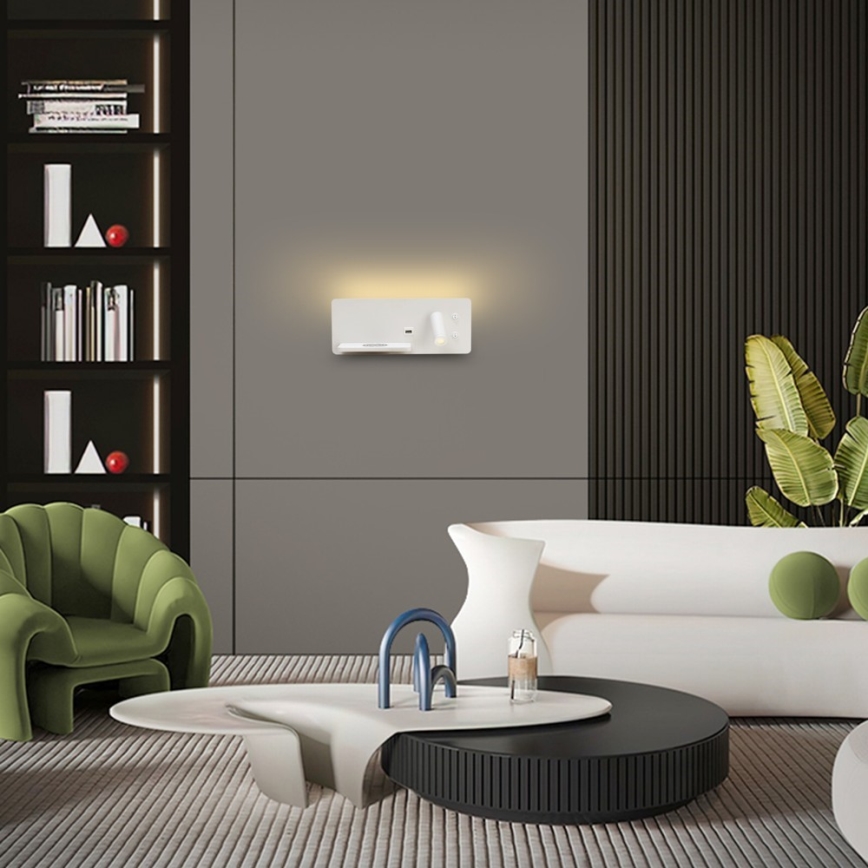 Immax 08286L - LED Faretto da parete con ripiano, porta USB e ricarica wireless Be PREPARE LED/3W/230V + LED/3W bianco