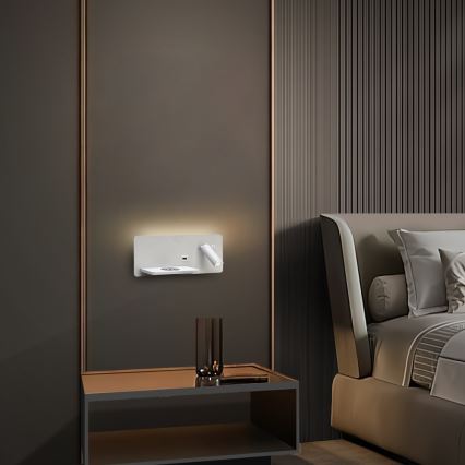 Immax 08286L - LED Faretto da parete con ripiano, porta USB e ricarica wireless Be PREPARE LED/3W/230V + LED/3W bianco