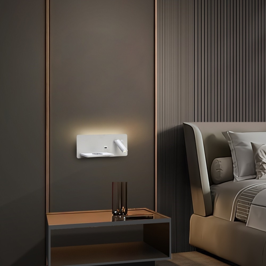 Immax 08286L - LED Faretto da parete con ripiano, porta USB e ricarica wireless Be PREPARE LED/3W/230V + LED/3W bianco