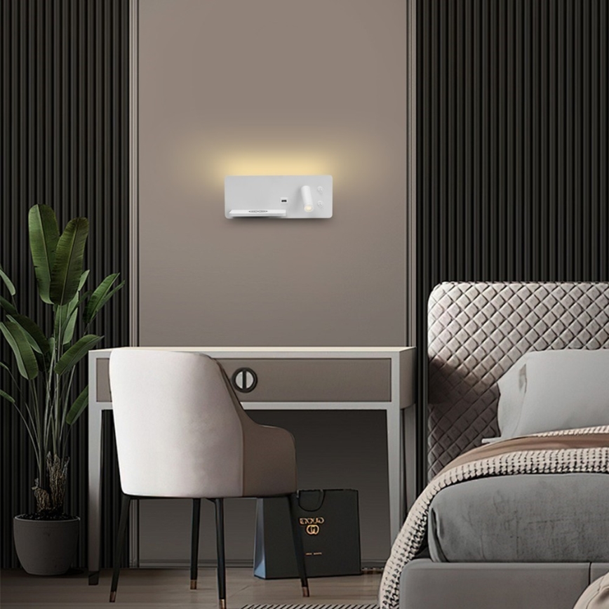 Immax 08286L - LED Faretto da parete con ripiano, porta USB e ricarica wireless Be PREPARE LED/3W/230V + LED/3W bianco