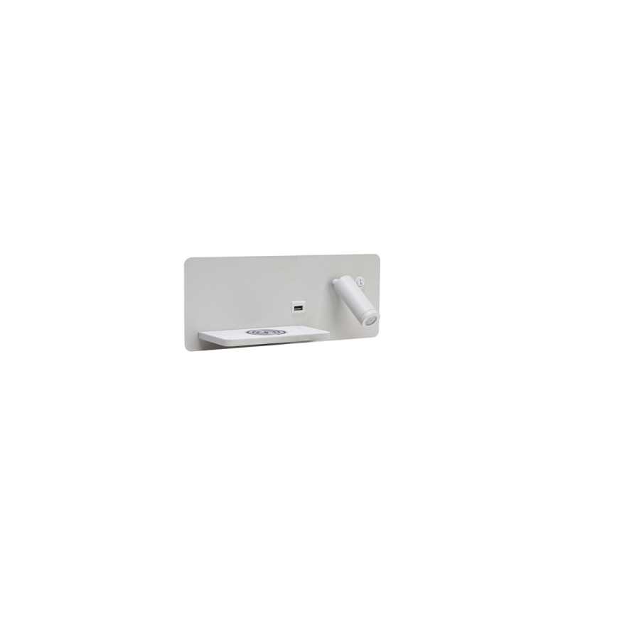Immax 08286L - LED Faretto da parete con ripiano, porta USB e ricarica wireless Be PREPARE LED/3W/230V + LED/3W bianco