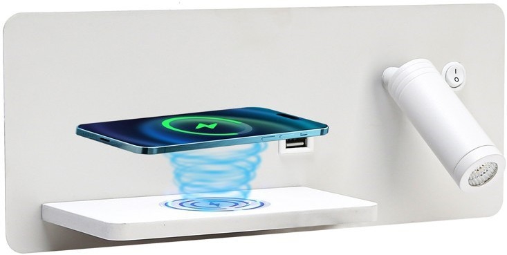 Immax 08286L - LED Faretto da parete con ripiano, porta USB e ricarica wireless Be PREPARE LED/3W/230V + LED/3W bianco