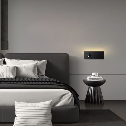 Immax 08287L - LED Faretto da parete con ripiano, porta USB e ricarica wireless Be PREPARE LED/3W/230V + LED/3W nero