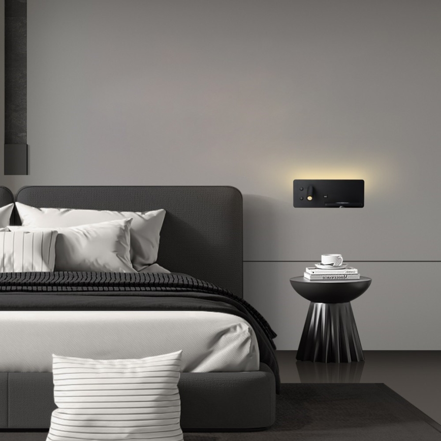 Immax 08287L - LED Faretto da parete con ripiano, porta USB e ricarica wireless Be PREPARE LED/3W/230V + LED/3W nero