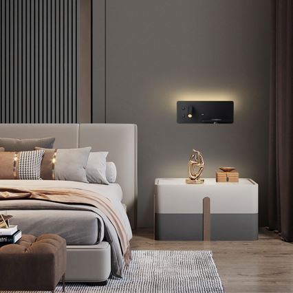 Immax 08287L - LED Faretto da parete con ripiano, porta USB e ricarica wireless Be PREPARE LED/3W/230V + LED/3W nero
