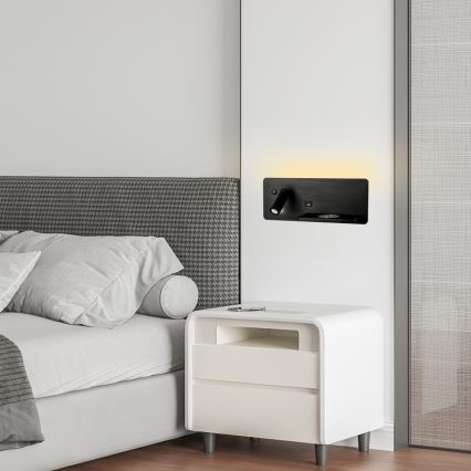 Immax 08287L - LED Faretto da parete con ripiano, porta USB e ricarica wireless Be PREPARE LED/3W/230V + LED/3W nero