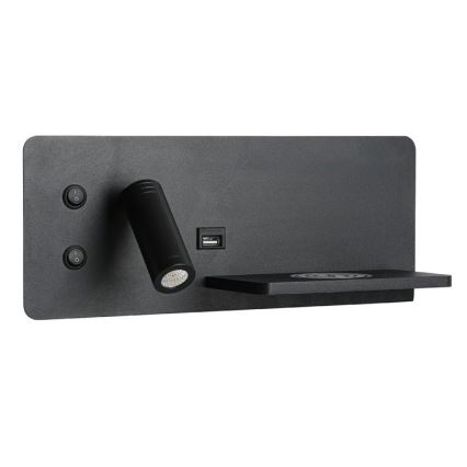Immax 08287L - LED Faretto da parete con ripiano, porta USB e ricarica wireless Be PREPARE LED/3W/230V + LED/3W nero