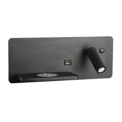 Immax 08288L - LED Faretto da parete con ripiano, porta USB e ricarica wireless Be PREPARE LED/3W/230V + LED/3W nero