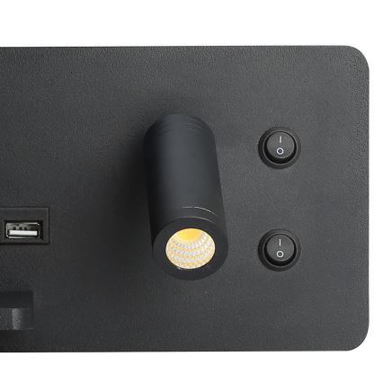 Immax 08288L - LED Faretto da parete con ripiano, porta USB e ricarica wireless Be PREPARE LED/3W/230V + LED/3W nero