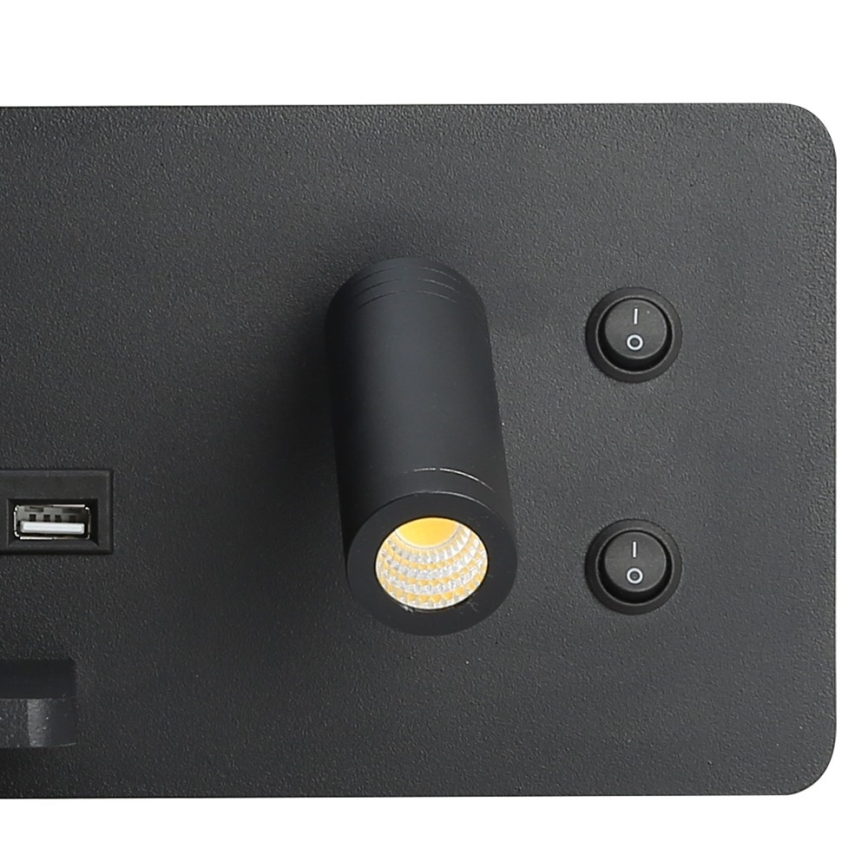 Immax 08288L - LED Faretto da parete con ripiano, porta USB e ricarica wireless Be PREPARE LED/3W/230V + LED/3W nero