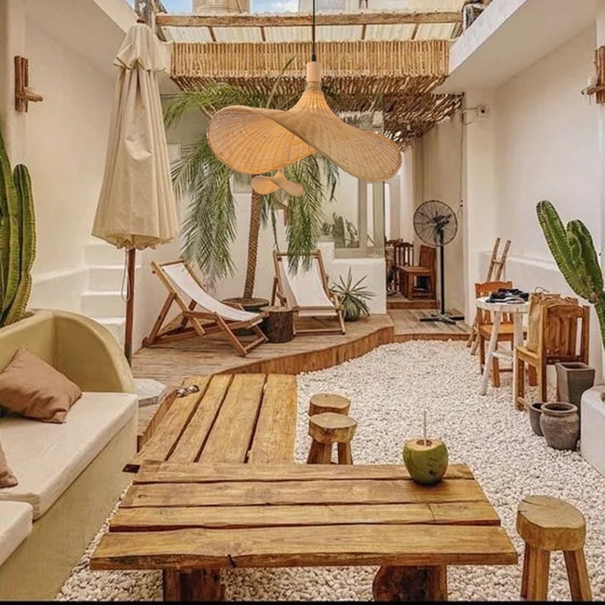 Immax 08289L - Lampadario a sospensione con filo SOMBRERO 1xE27/40W/230V diametro 70 cm rattan