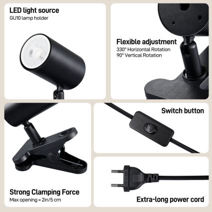 Lampada a clip PUNTO 1xGU10/9W/230V nera