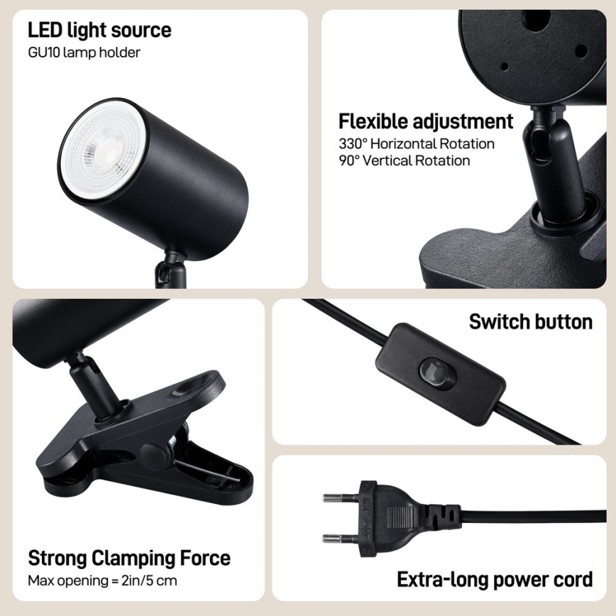 Lampada a clip PUNTO 1xGU10/9W/230V nera