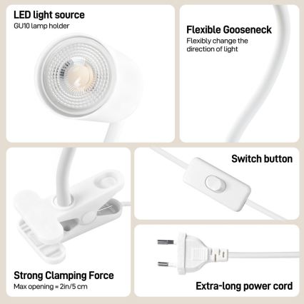 Lampada flessibile con morsetto PUNTO 1xGU10/9W/230V bianca