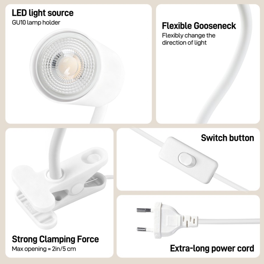Lampada flessibile con morsetto PUNTO 1xGU10/9W/230V bianca