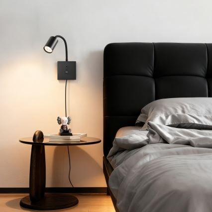 Lampada da parete con USB PUNTO 1xGU10/9W/230V nera