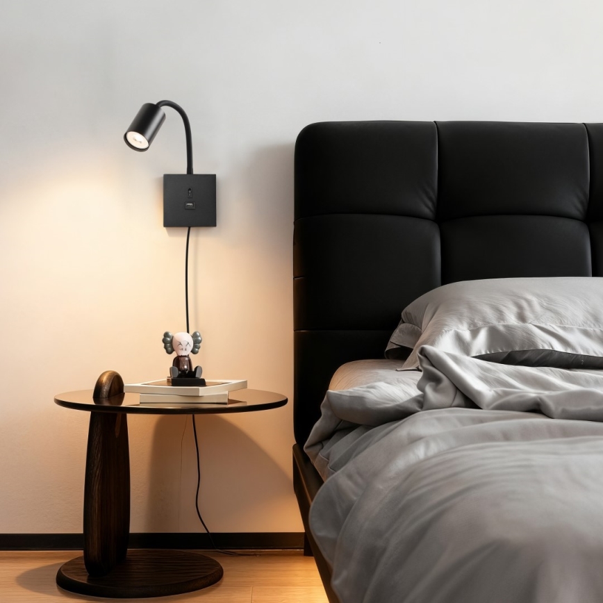 Lampada da parete con USB PUNTO 1xGU10/9W/230V nera