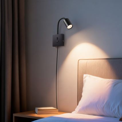 Lampada da parete con USB PUNTO 1xGU10/9W/230V nera