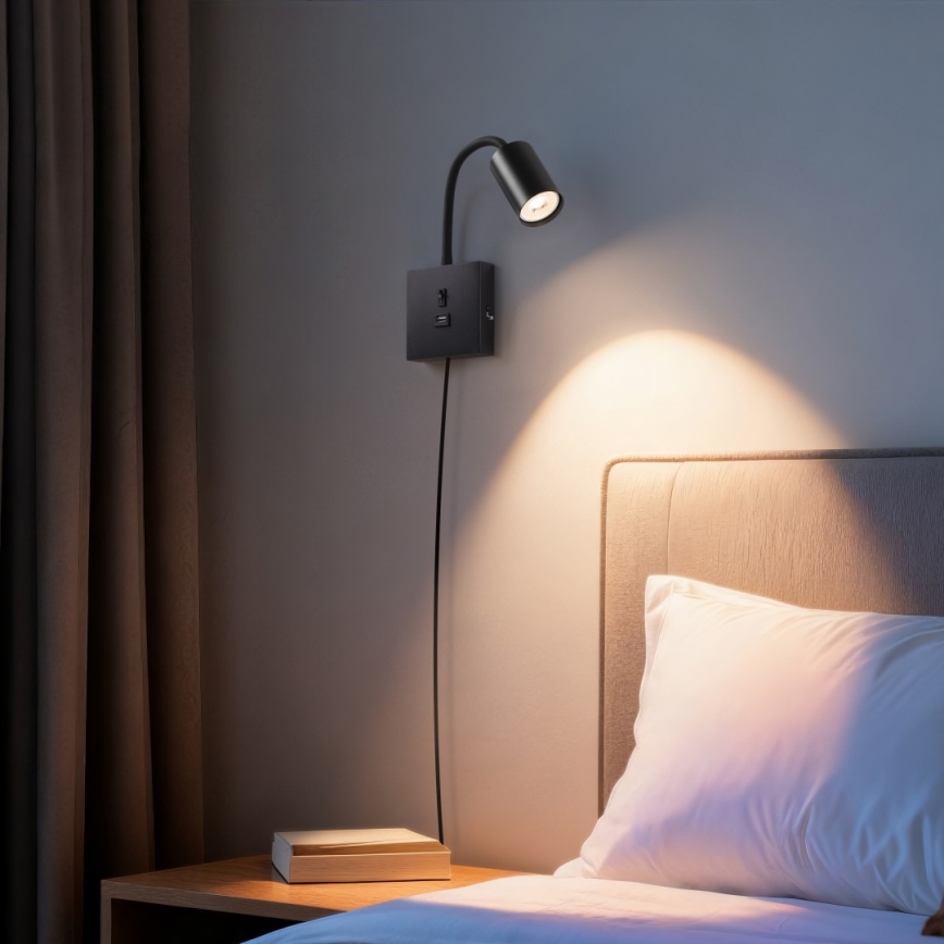 Lampada da parete con USB PUNTO 1xGU10/9W/230V nera