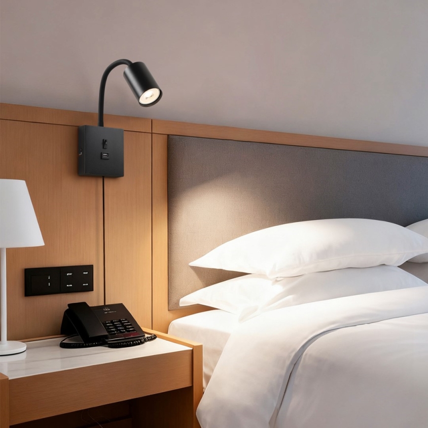 Lampada da parete con USB PUNTO 1xGU10/9W/230V nera