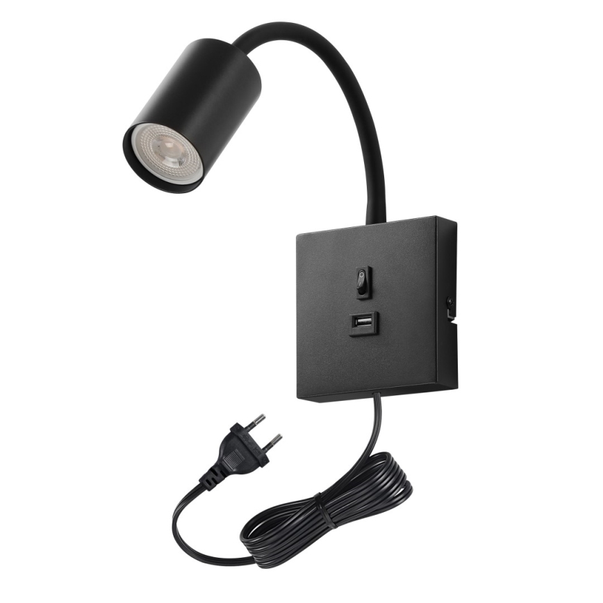 Lampada da parete con USB PUNTO 1xGU10/9W/230V nera