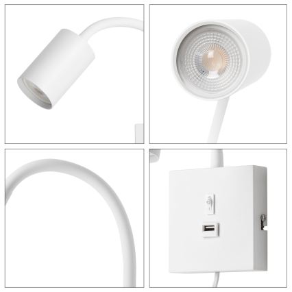 Lampada da parete con USB PUNTO 1xGU10/9W/230V bianca