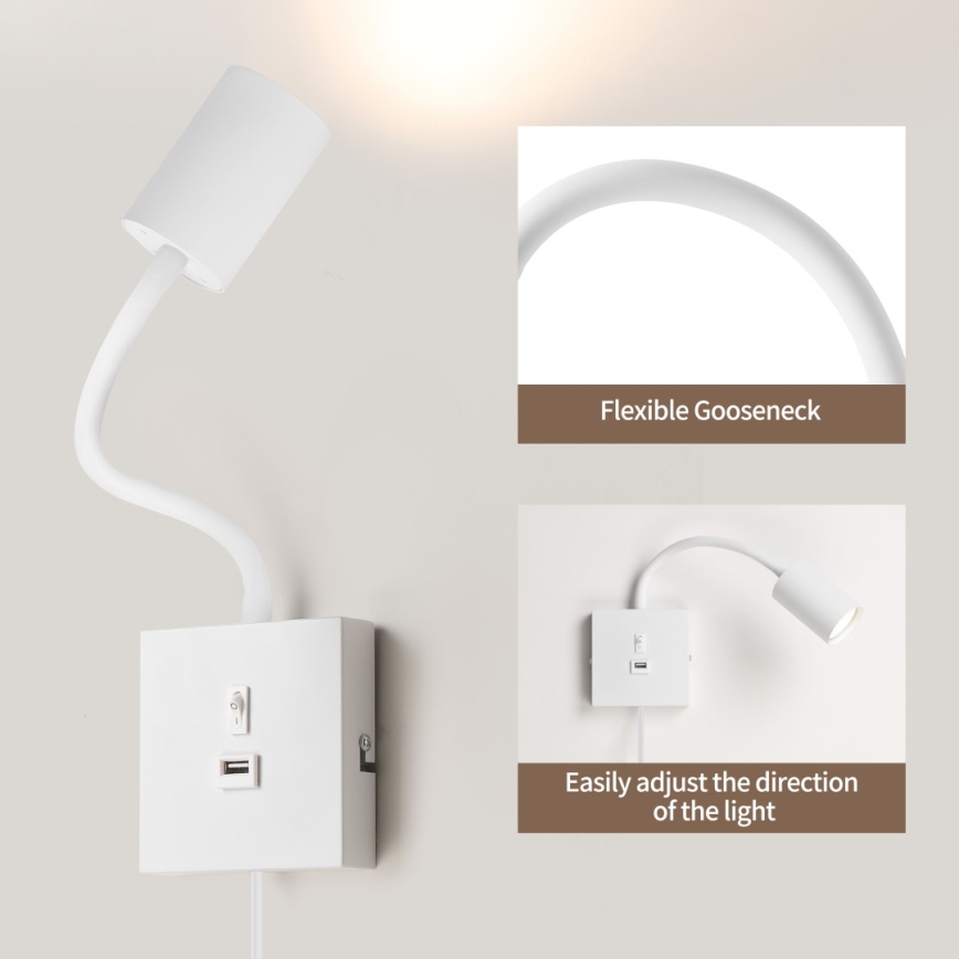 Lampada da parete con USB PUNTO 1xGU10/9W/230V bianca