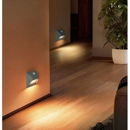 Immax 08309L - Lampada ricaricabile per scale LED con sensore di movimento e sensore crepuscolare STEP LIGHT LED/0,3W/3,7V 2200 mAh IP53 grigia