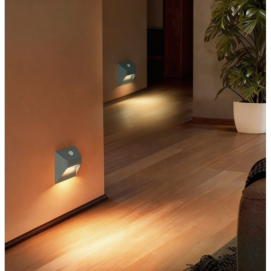 Immax 08309L - Lampada ricaricabile per scale LED con sensore di movimento e sensore crepuscolare STEP LIGHT LED/0,3W/3,7V 2200 mAh IP53 grigia