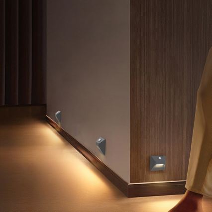 Immax 08309L - Lampada ricaricabile per scale LED con sensore di movimento e sensore crepuscolare STEP LIGHT LED/0,3W/3,7V 2200 mAh IP53 grigia