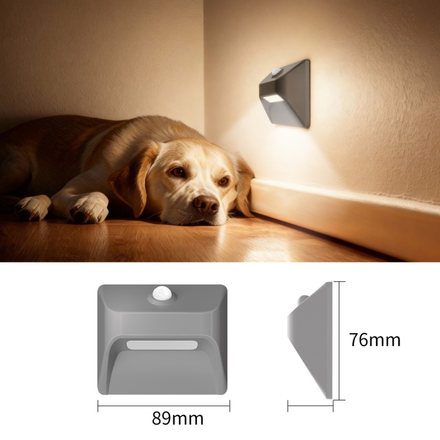 Immax 08309L - Lampada ricaricabile per scale LED con sensore di movimento e sensore crepuscolare STEP LIGHT LED/0,3W/3,7V 2200 mAh IP53 grigia