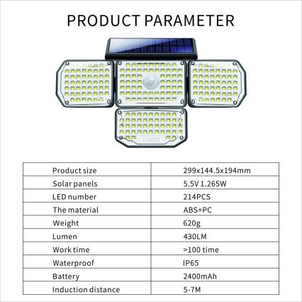 Applique a LED solare con sensore LED/5W/5,5V IP65 2400 mAh