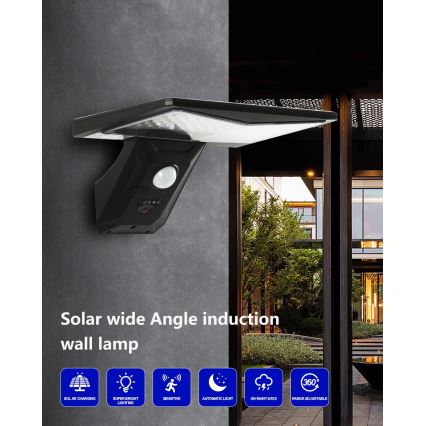 Applique a LED solare con sensore LED/2,6W/5,5V IP65 1800 mAh nero