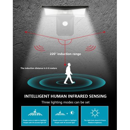 Applique a LED solare con sensore LED/2,6W/5,5V IP65 nero