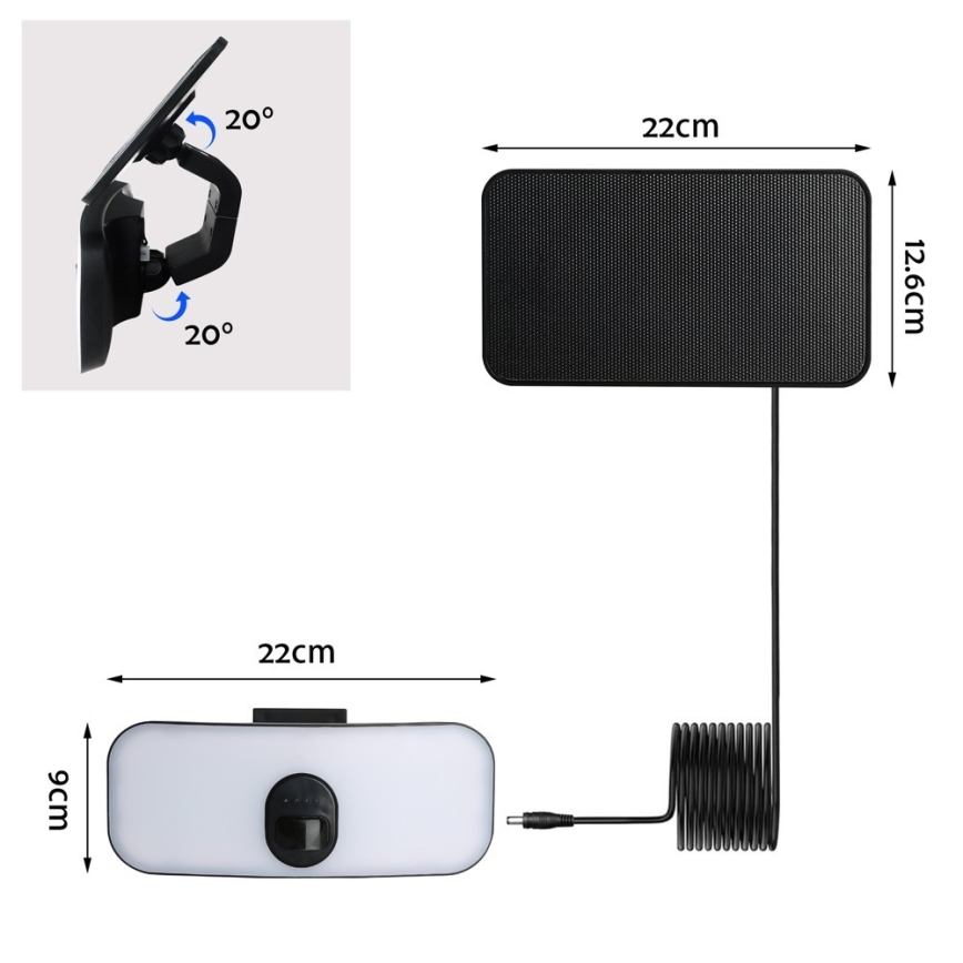 Lampada da parete solare LED con sensore LED/13W/3,7V 4000K IP65 400 mAh