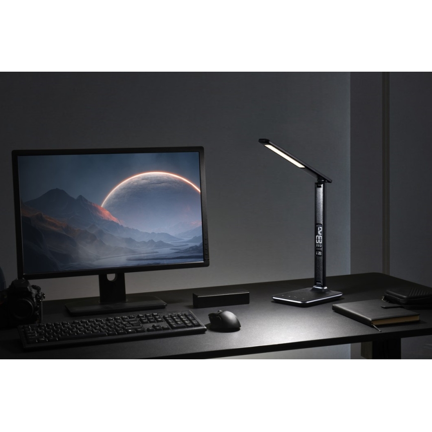 LED Lampada da tavolo dimmerabile con display  LED/9W/230V/12V nero