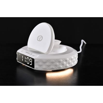 Orologio a sveglia con display LCD e senza fili Qi caricatore 27W/9V 220 mAh bianco