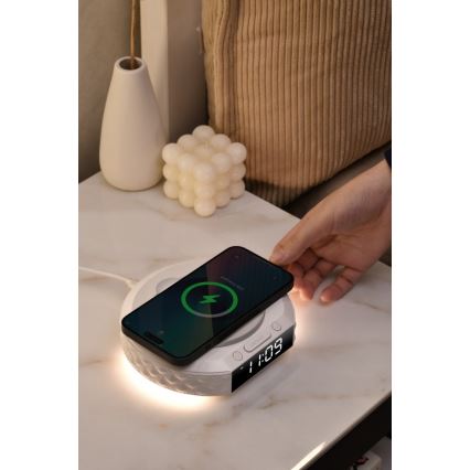 Orologio a sveglia con display LCD e senza fili Qi caricatore 27W/9V 220 mAh bianco