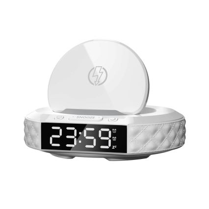 Orologio a sveglia con display LCD e senza fili Qi caricatore 27W/9V 220 mAh bianco