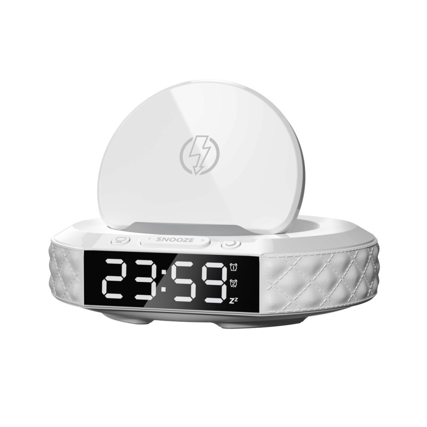 Orologio a sveglia con display LCD e senza fili Qi caricatore 27W/9V 220 mAh bianco