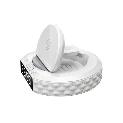 Orologio a sveglia con display LCD e senza fili Qi caricatore 27W/9V 220 mAh bianco