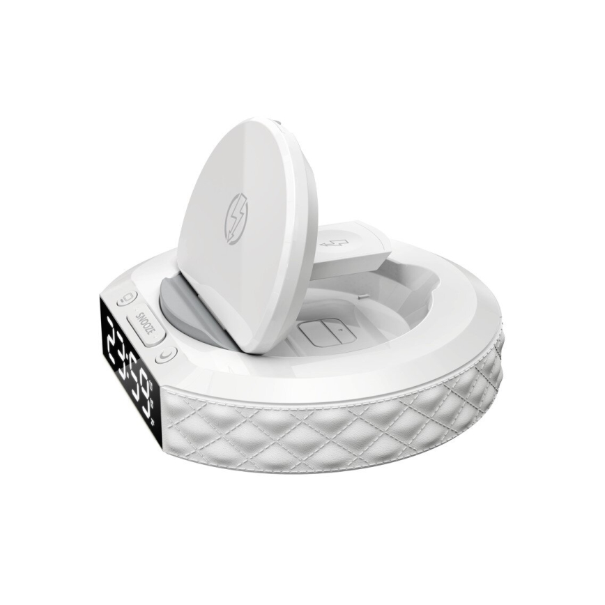 Orologio a sveglia con display LCD e senza fili Qi caricatore 27W/9V 220 mAh bianco