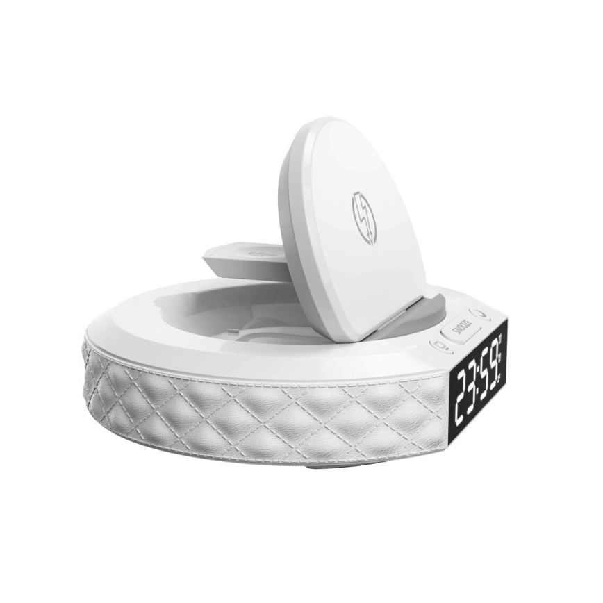 Sveglia con display LCD e caricatore wireless Qi 27W/9V 220 mAh bianco