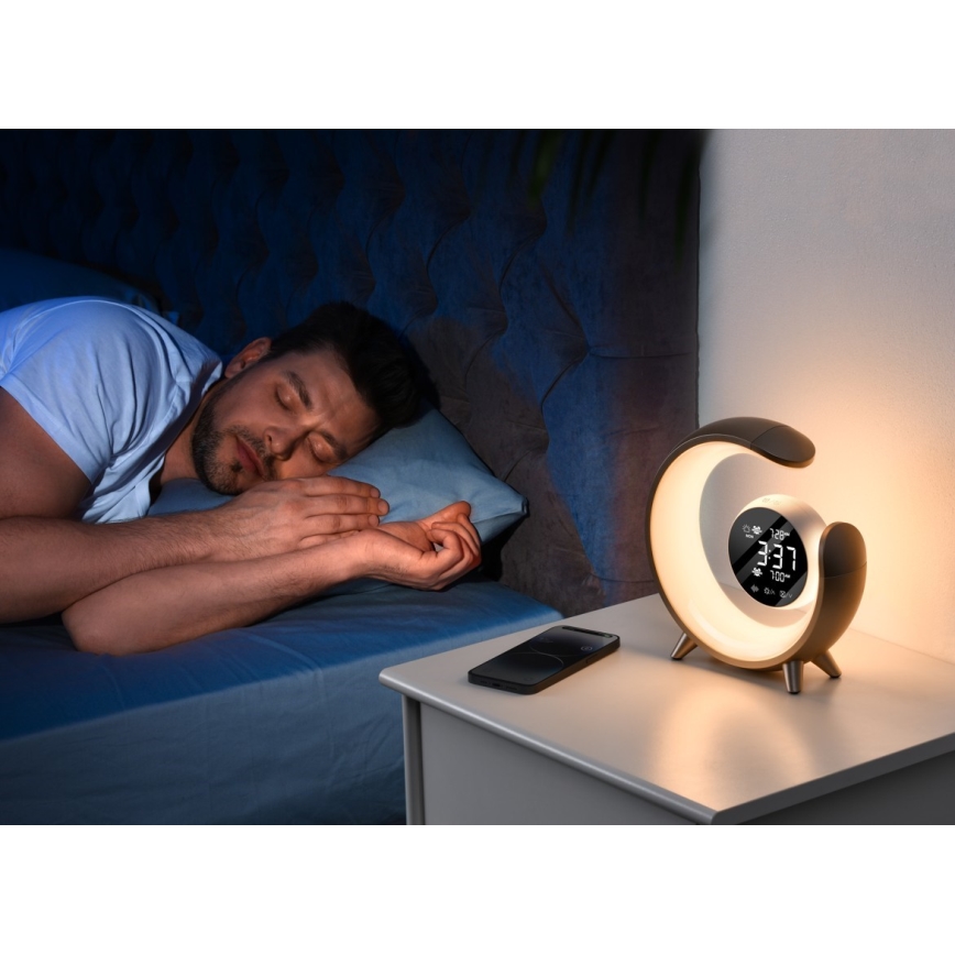 Lampada da tavolo dimmerabile LED RGBW con sveglia LED/20W/5V USB argento