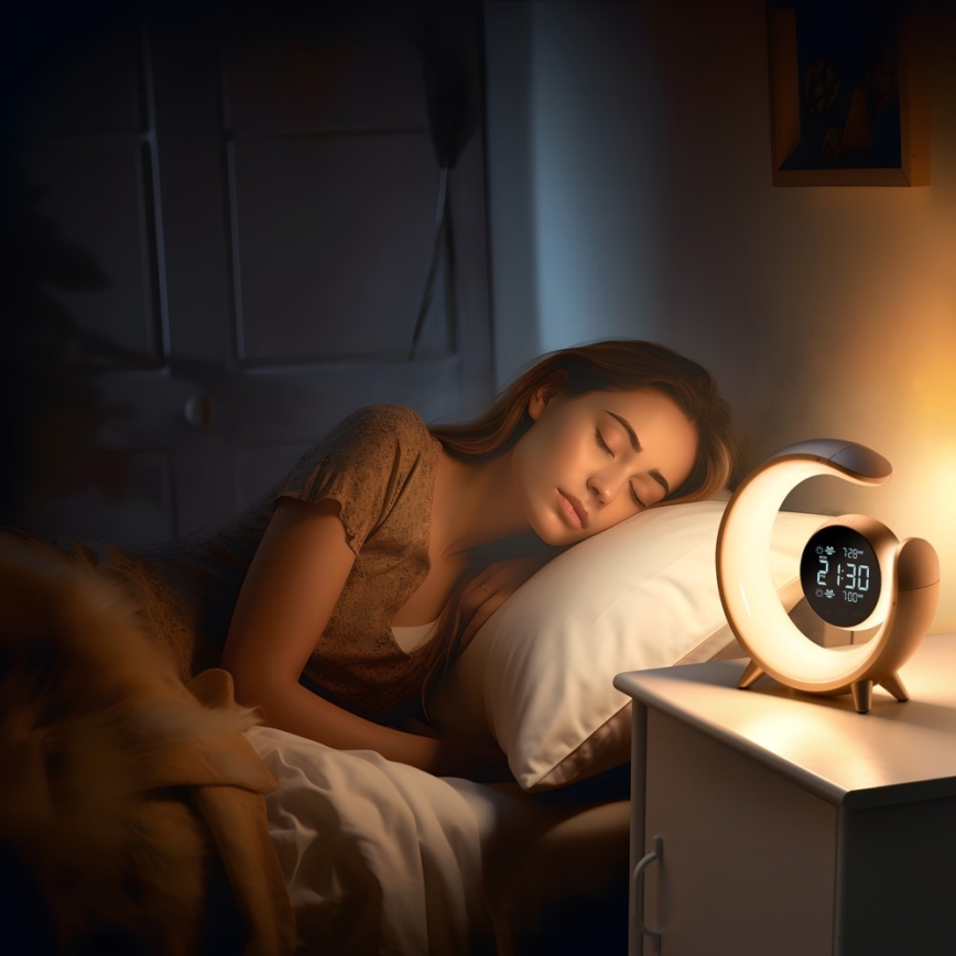 Lampada da tavolo dimmerabile LED RGBW con sveglia LED/20W/5V USB argento