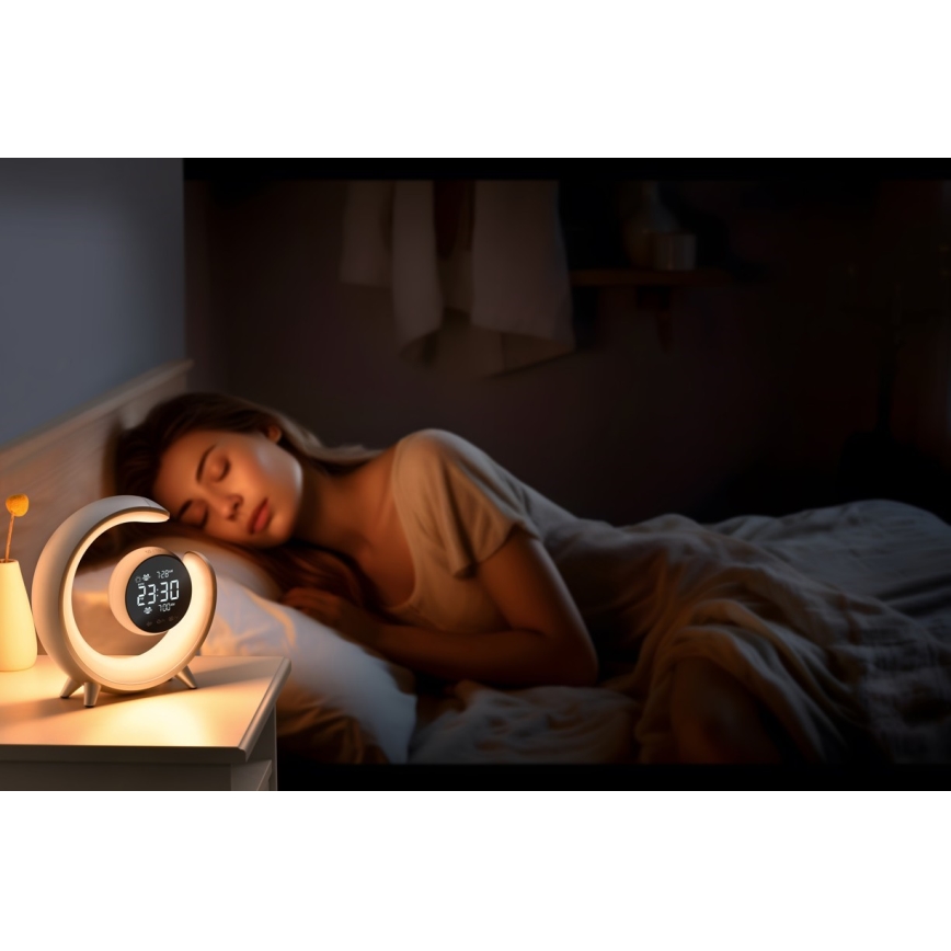 Lampada da tavolo dimmerabile LED RGBW con sveglia LED/20W/5V USB argento